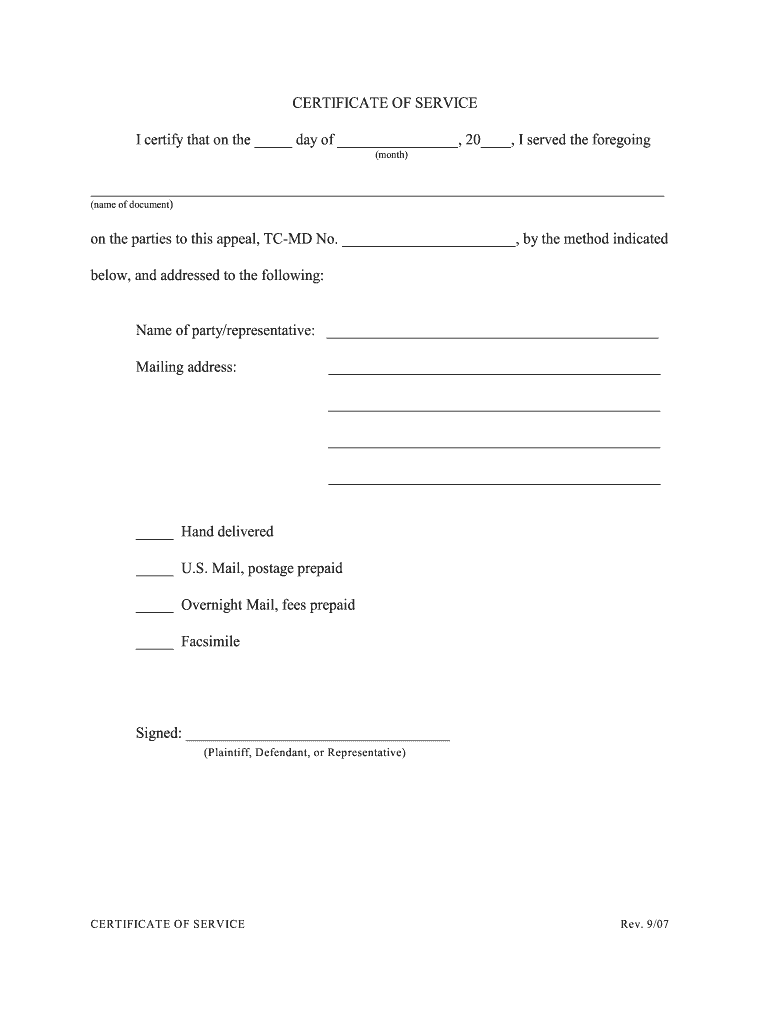 certificate of service form