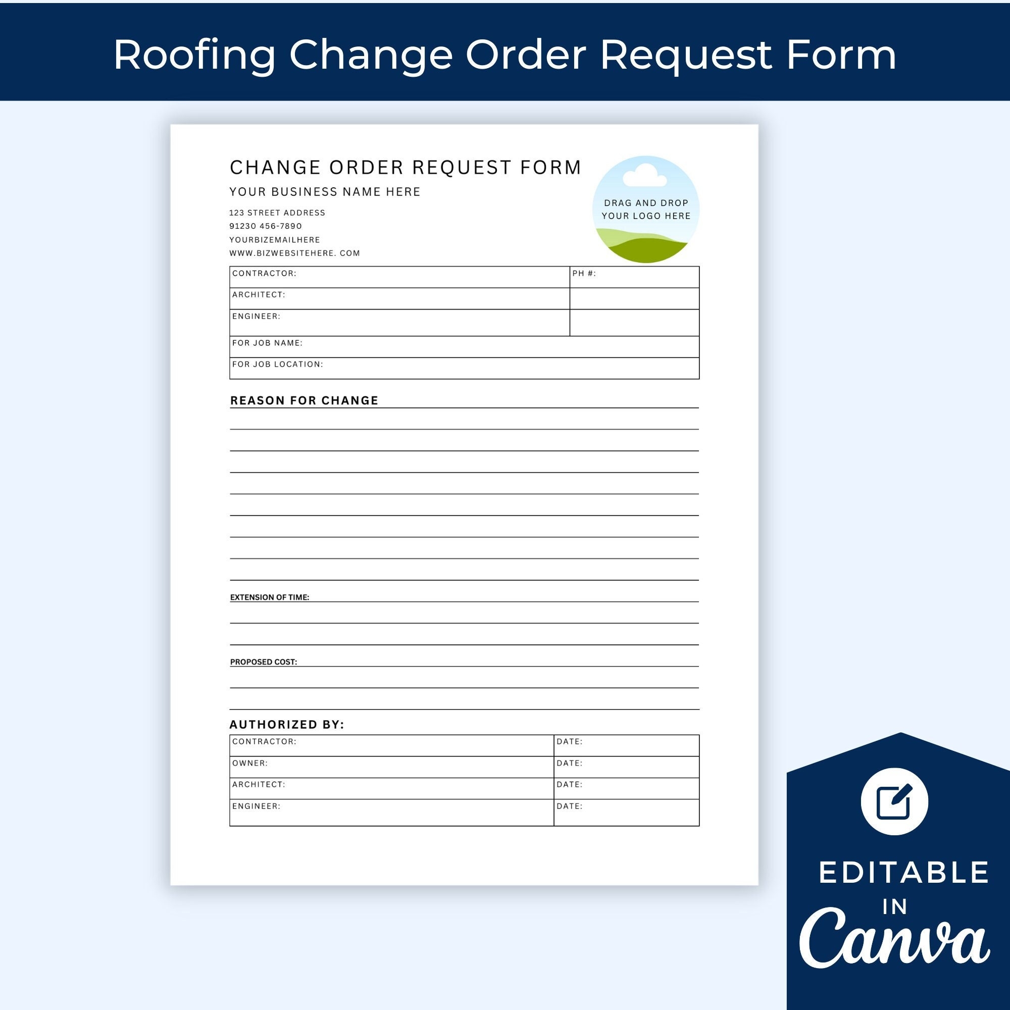 Change Order Request Form Template Roofing Construction Builder Document And Track Change Orders Project Management Form Renovation Etsy