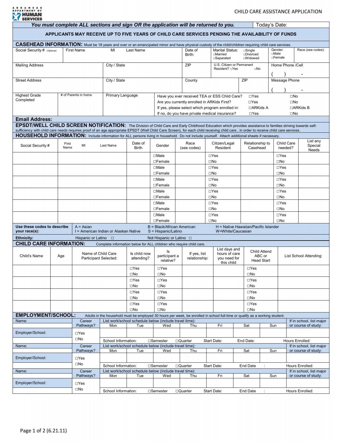 Child Care Assistance Application Arkansas Department Of Human Child Care Assistance Application Arkansas Department Of Human