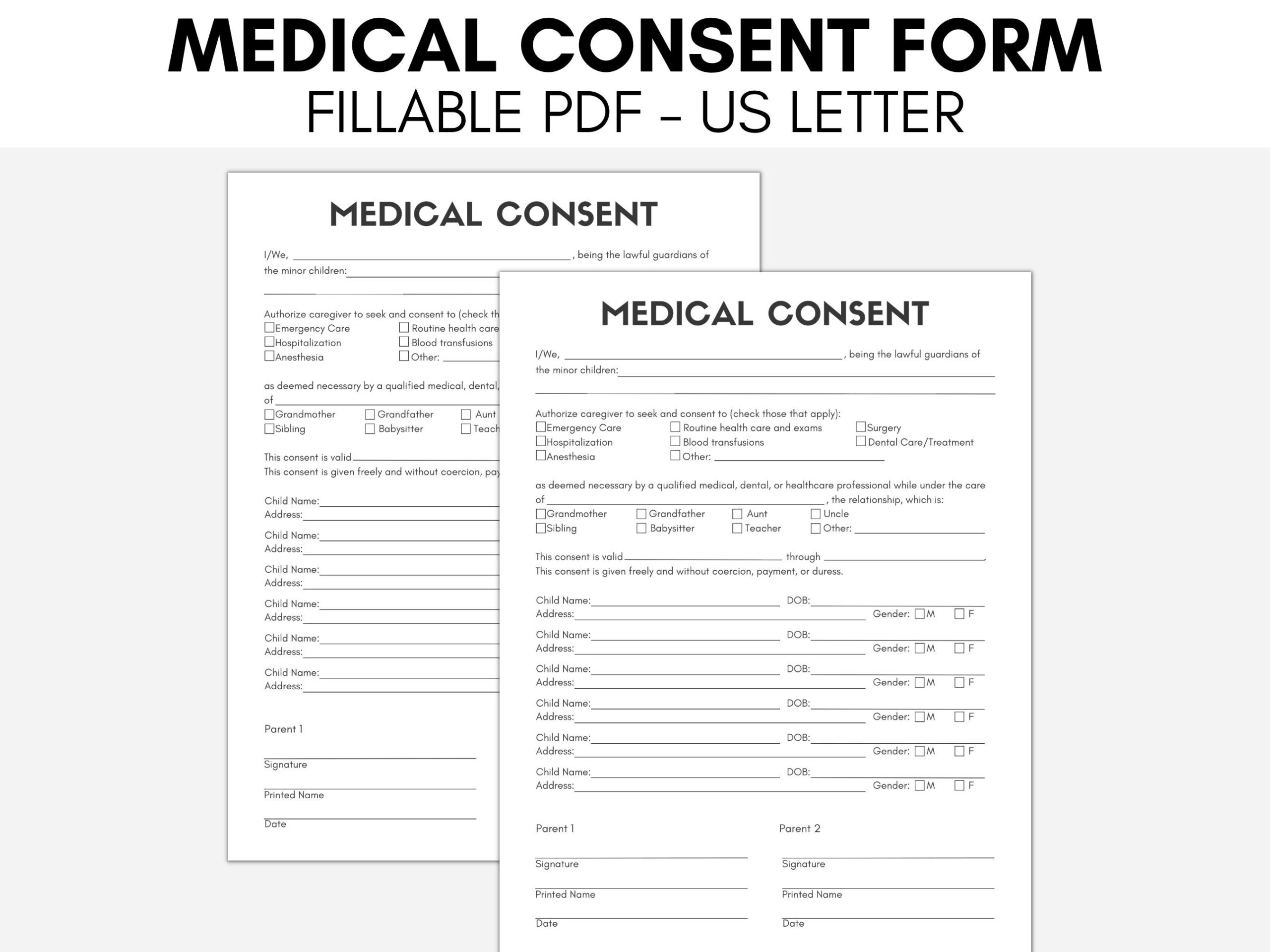 Child Medical Consent Form In Case Of Emergency Childcare Planner Babysitter Information printable Medical Consent PDF Caregiver Etsy
