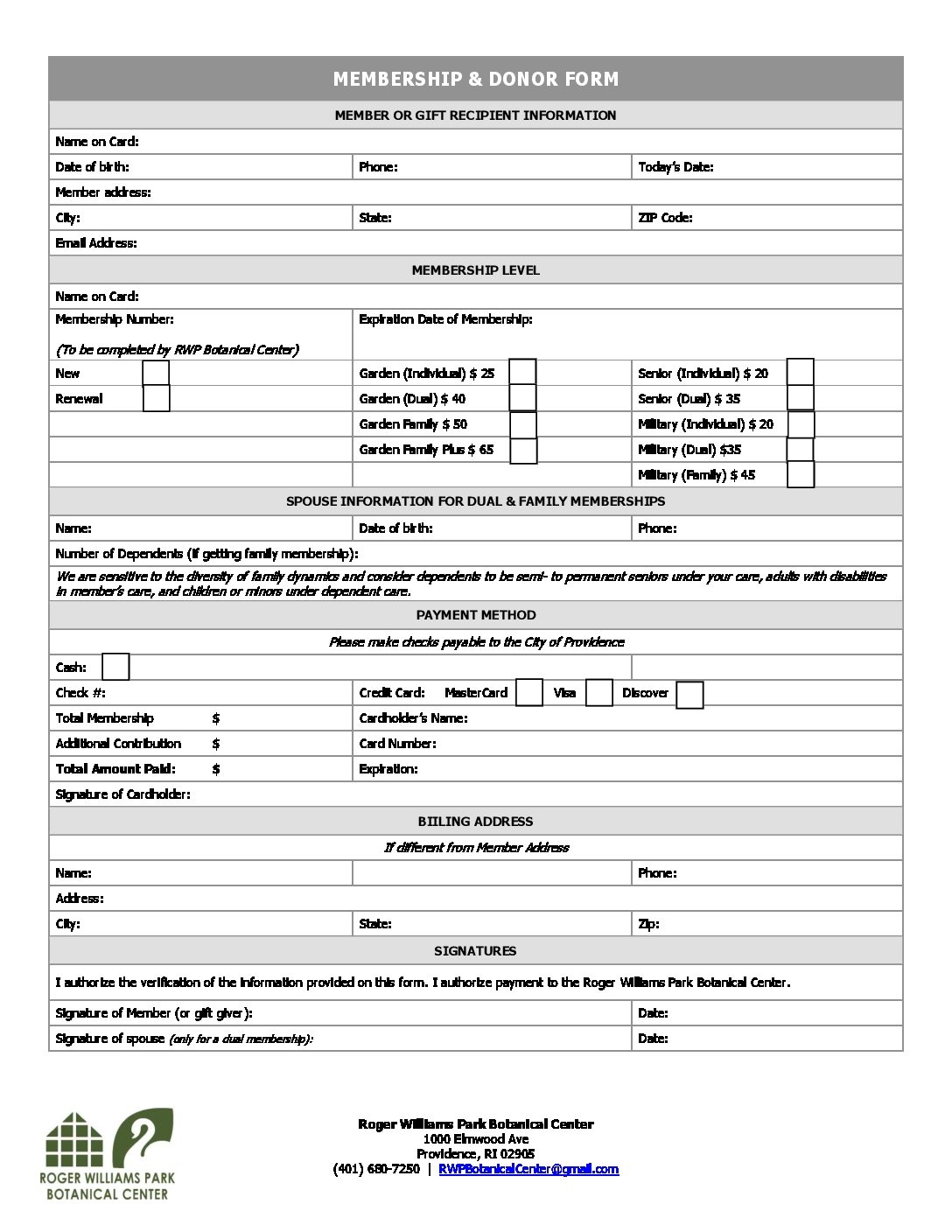 City Of Providence Membership Application Form Fillable City Of Providence