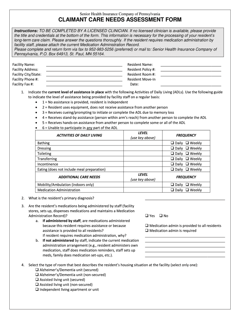 Claimant Care Needs Assessment Form Fill Online Printable Fillable Blank PdfFiller