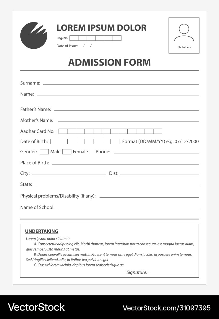 Clean Application Form For Admission Document Vector Image Clean Application Form For Admission Document Vector Image