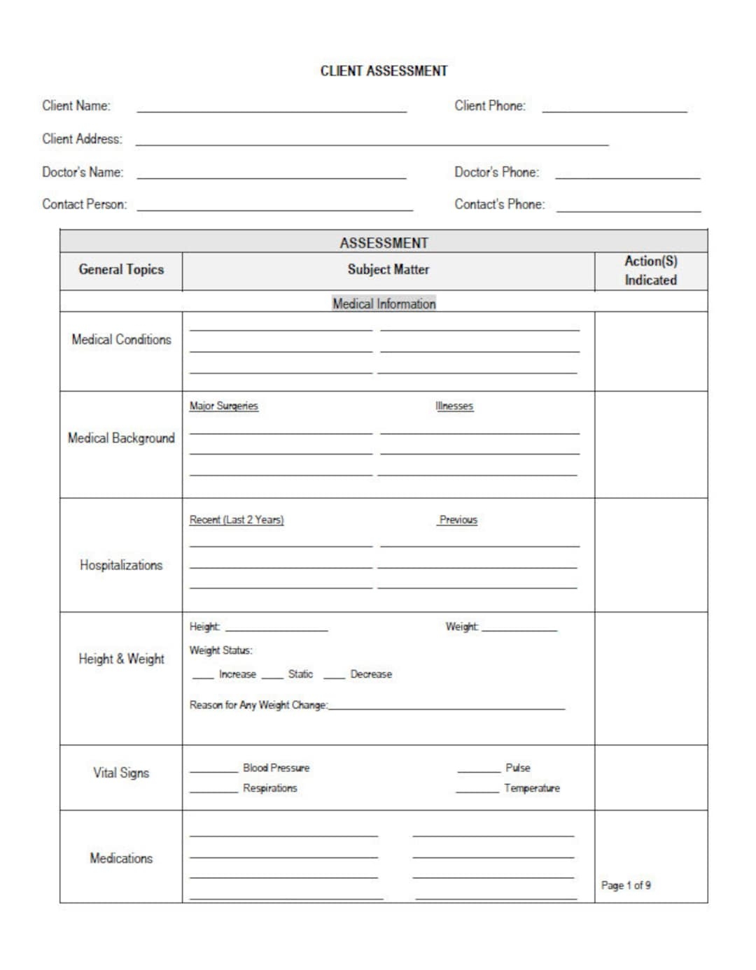 Client Assessment Form Etsy