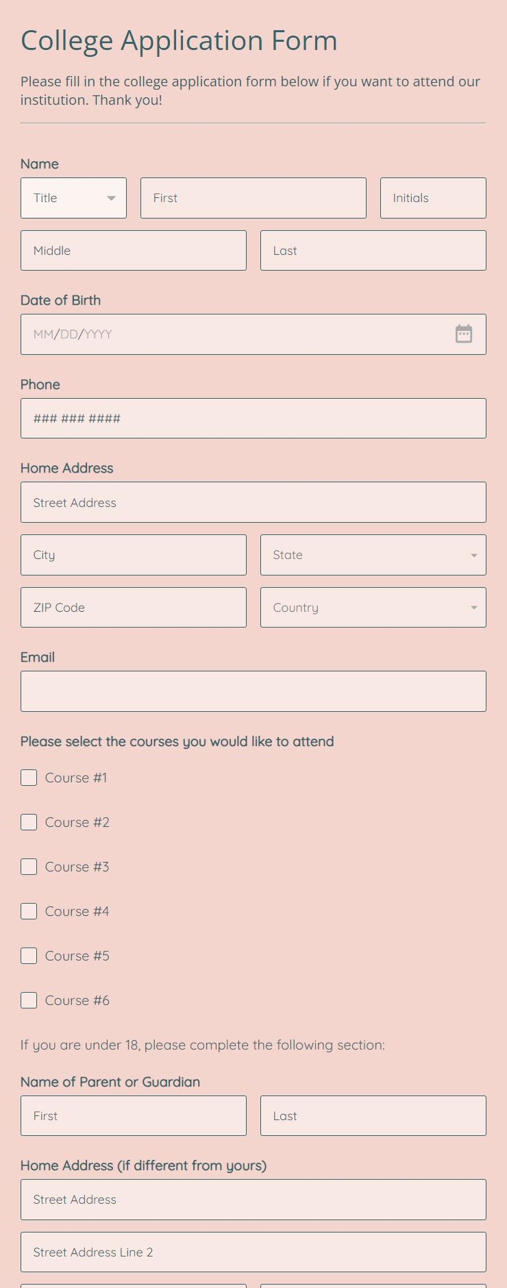 College Application Form Editable Template 123FormBuilder