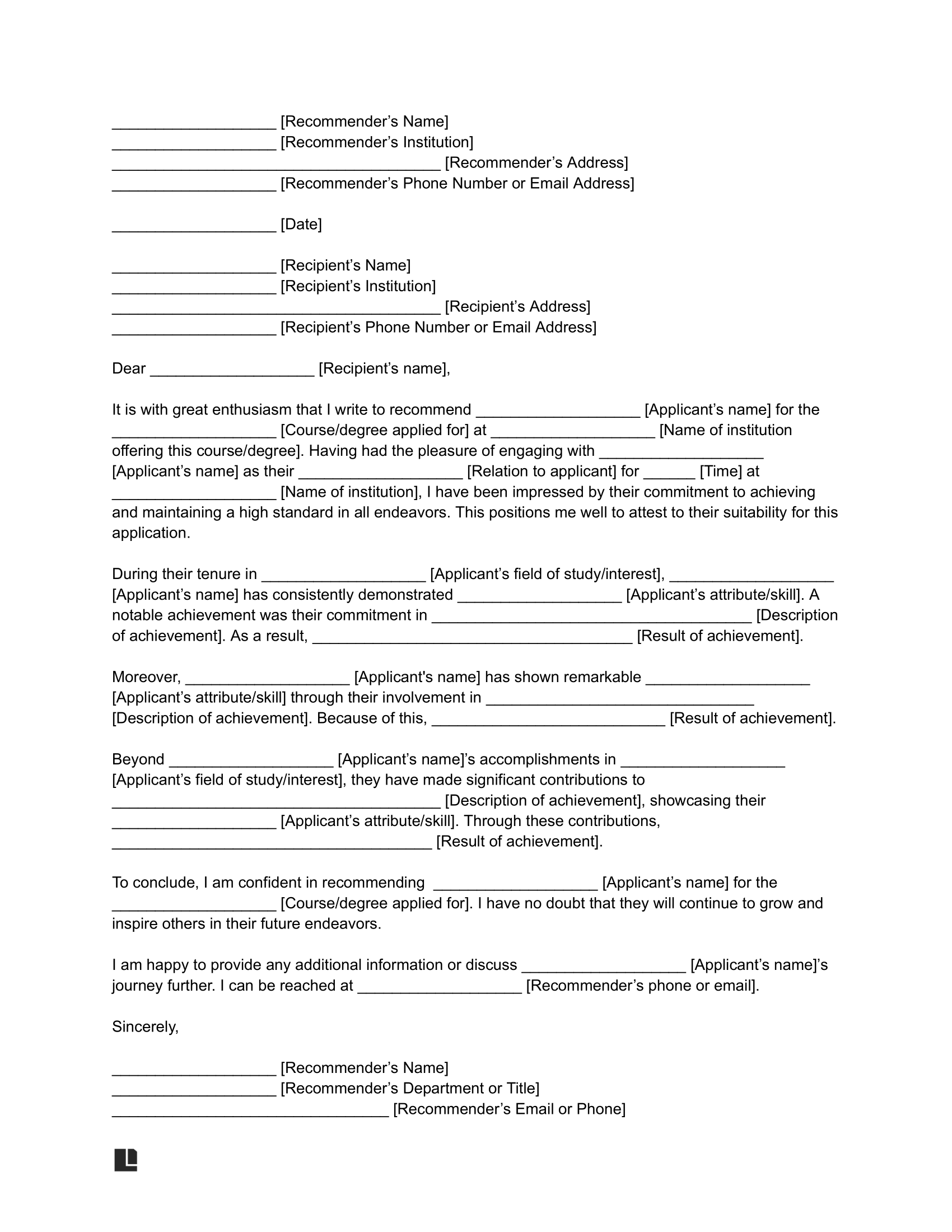 College Recommendation Letter Samples Free Template 