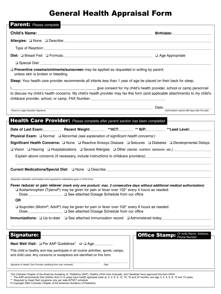 health appraisal form