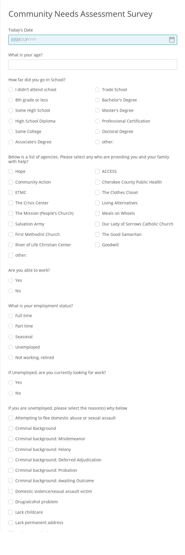 Community Needs Assessment Survey Form Template