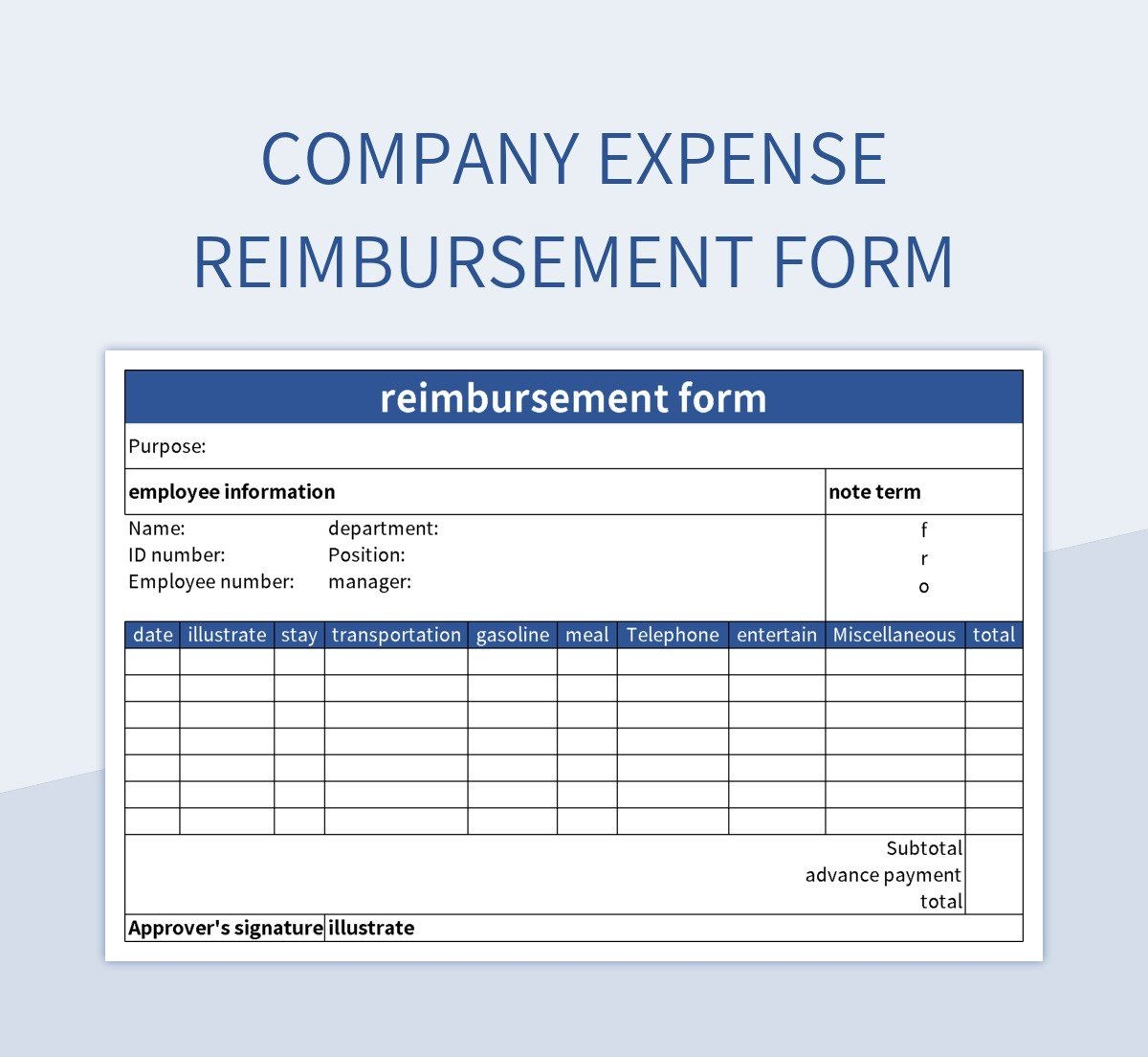 Company Expense Reimbursement Form Excel Template And Google Sheets File For Free Download Slidesdocs