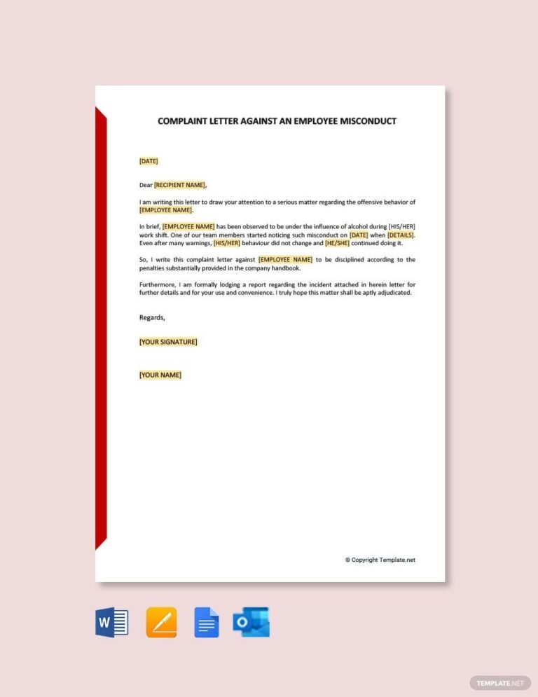 Complaint Letter Against An Employee Misconduct In Google Docs Pages Word Outlook PDF Download Template