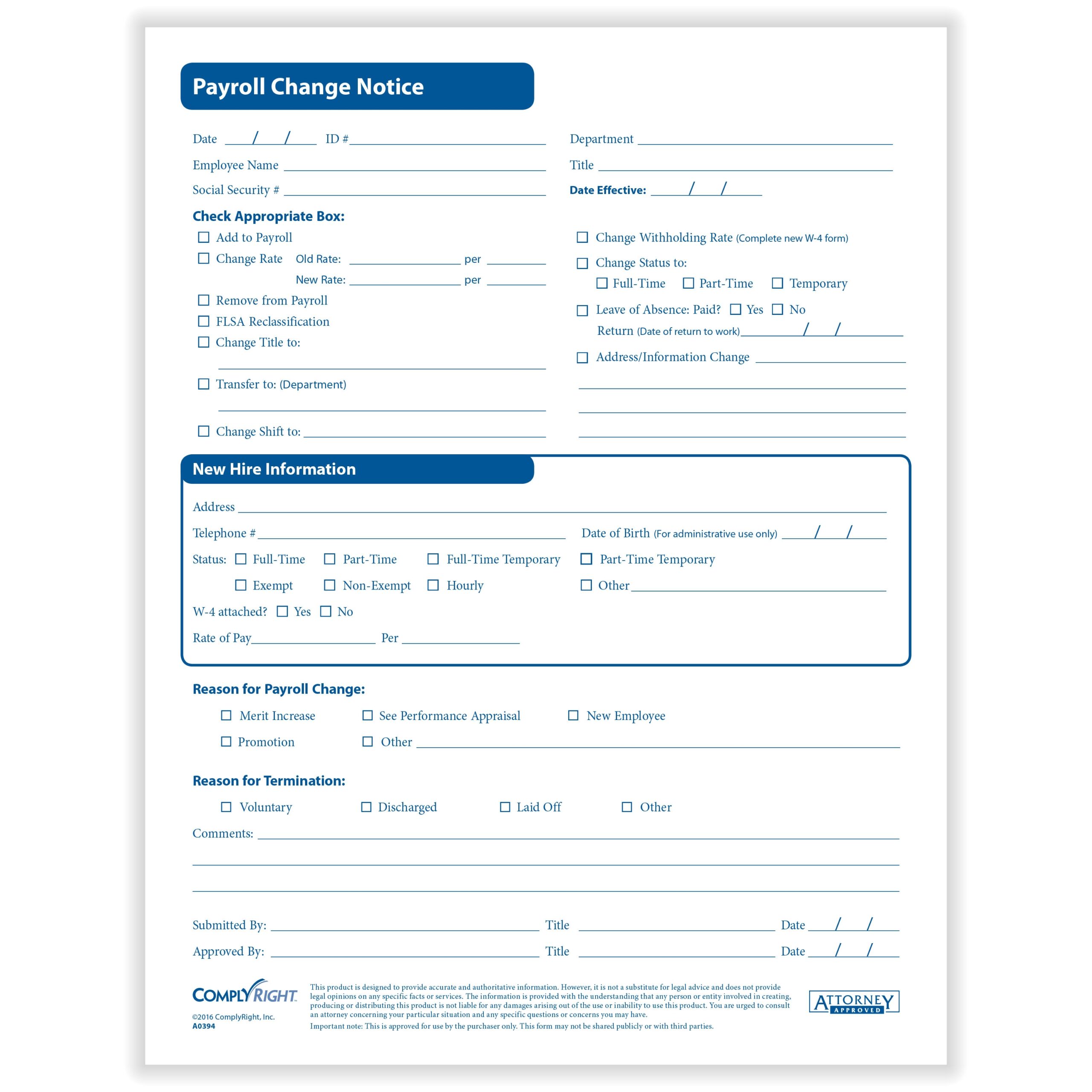 ComplyRight Payroll Change Notice Pack Of 50 OfficeSupply ComplyRight Payroll Change Notice Pack Of 50 OfficeSupply