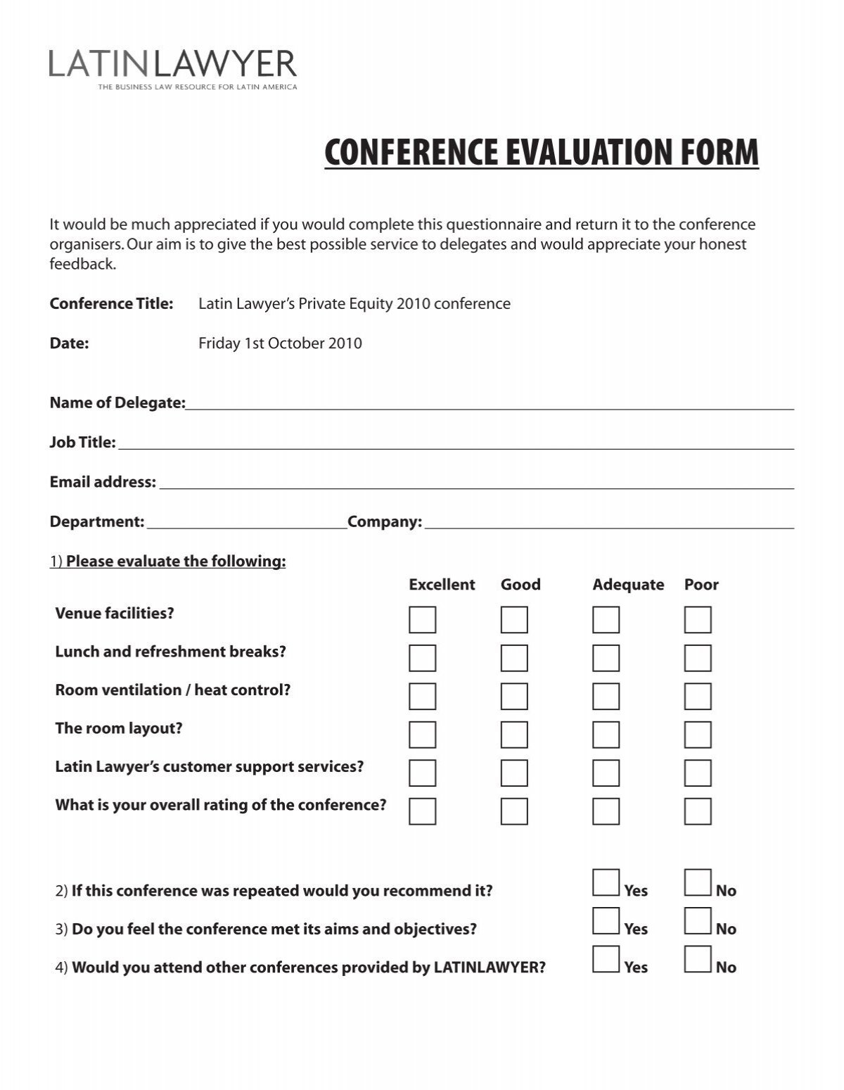 CONFERENCE EVALUATION FORM