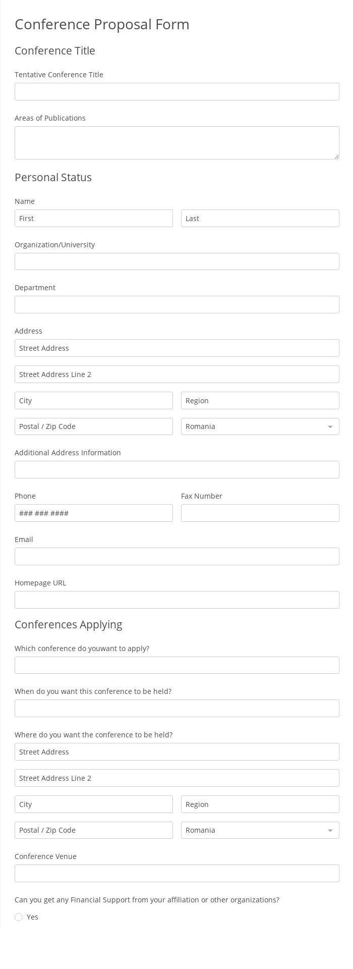 Conference Proposal Form Template 123FormBuilder