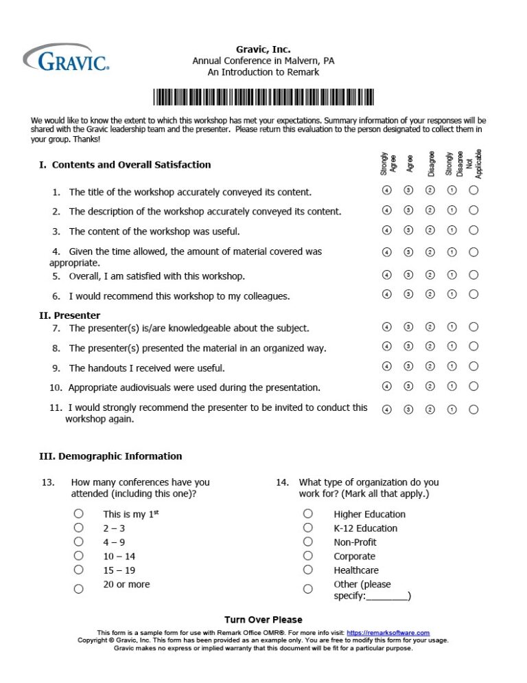 Conference Session Evaluation Form Remark Software