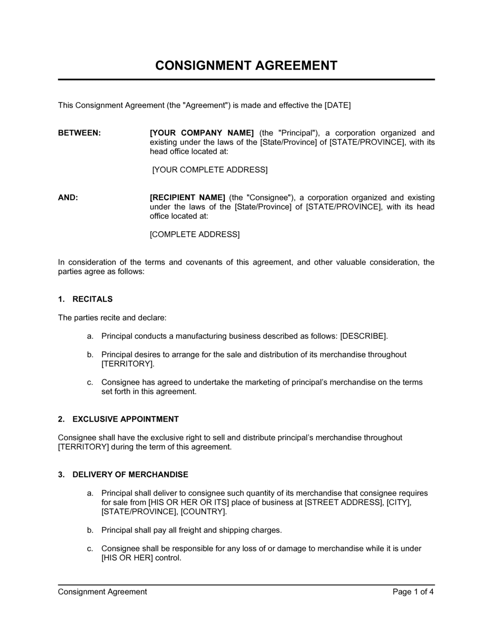Consignment Agreement Template