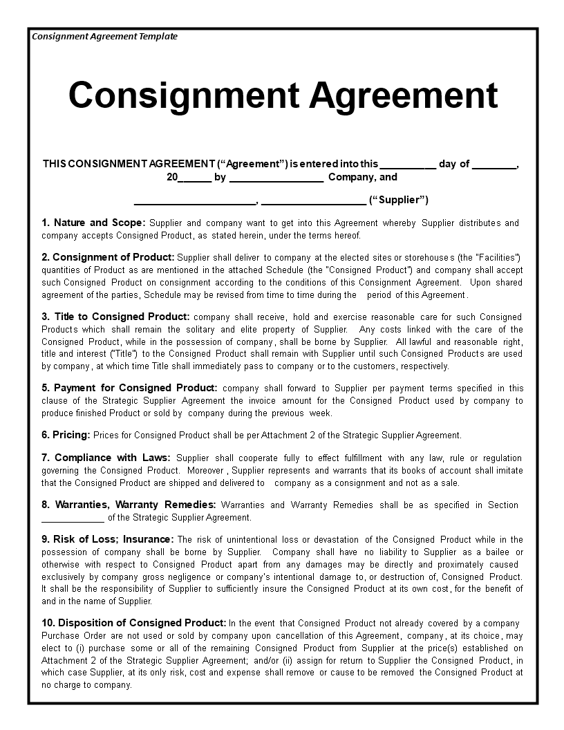 Consignment Agreement Templates At Allbusinesstemplates Consignment Agreement Templates At Allbusinesstemplates