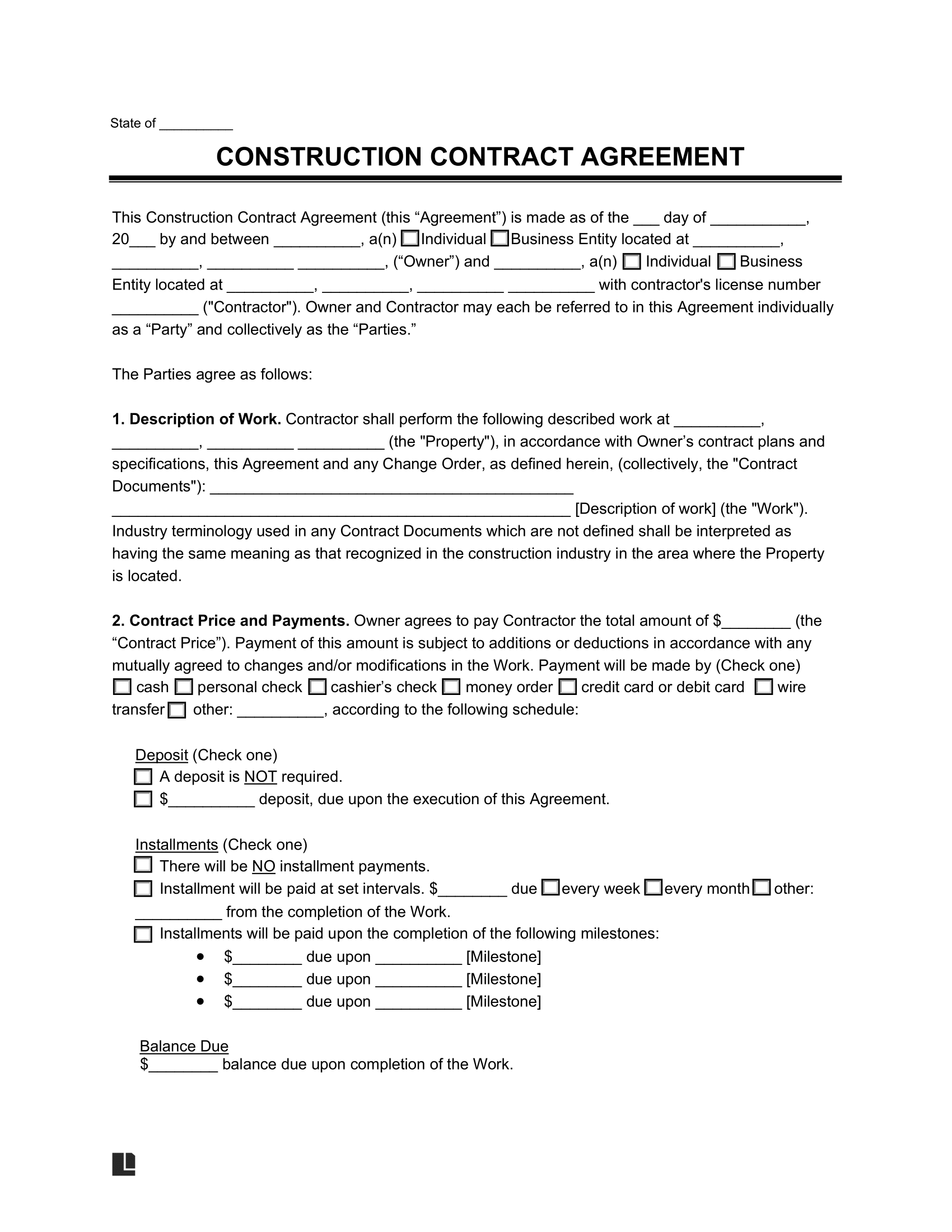 Construction Contract Template Define Your Project Terms Construction Contract Template Define Your Project Terms