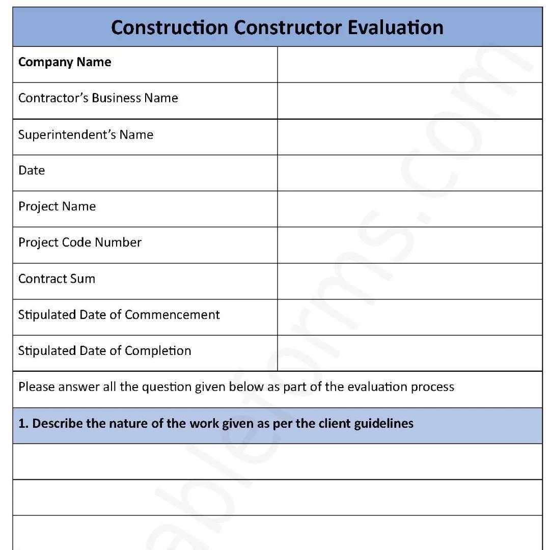 construction evaluation form construction evaluation form