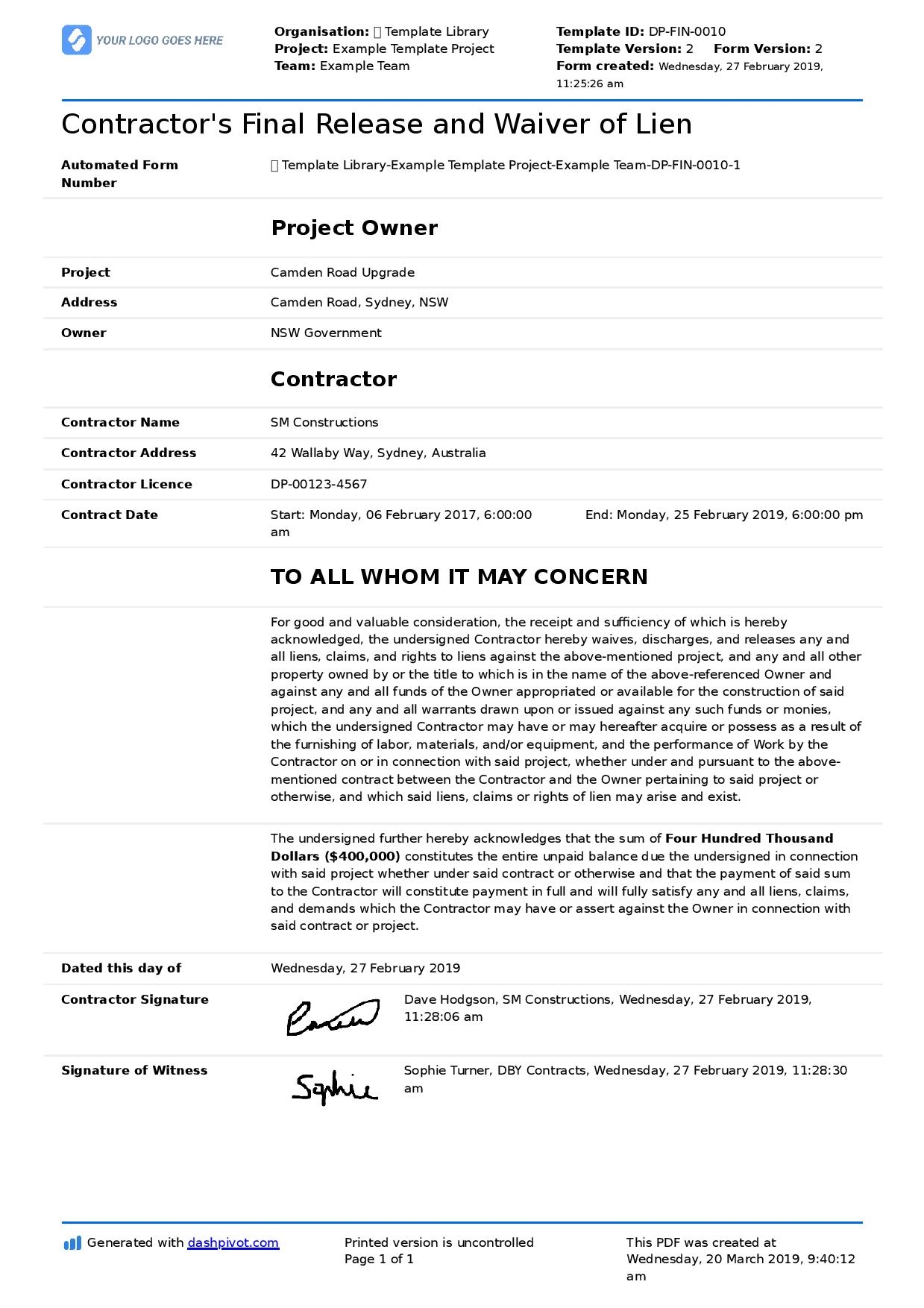 construction release form construction release form