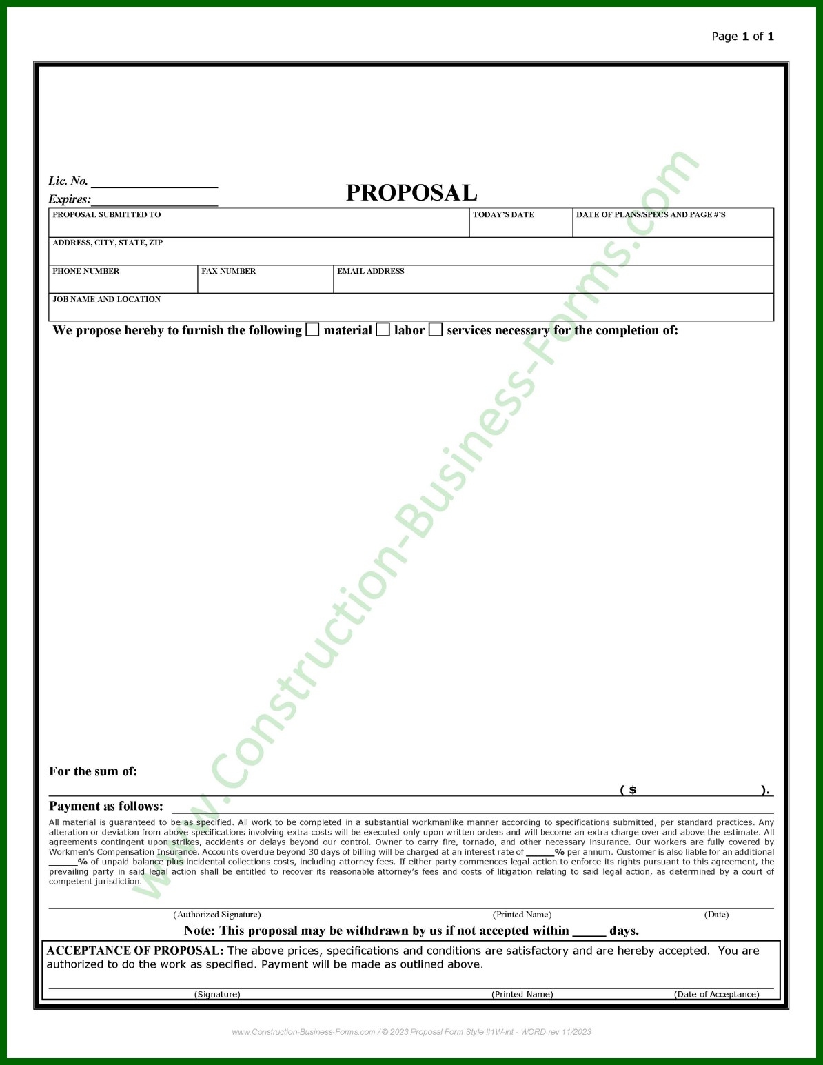 construction proposal form
