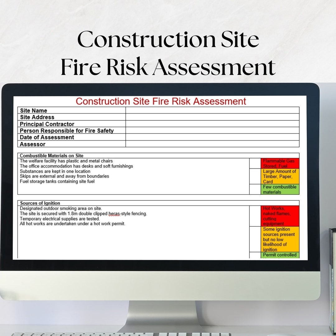 Construction Site Fire Risk Assessment Template Instructions And Example Included Etsy