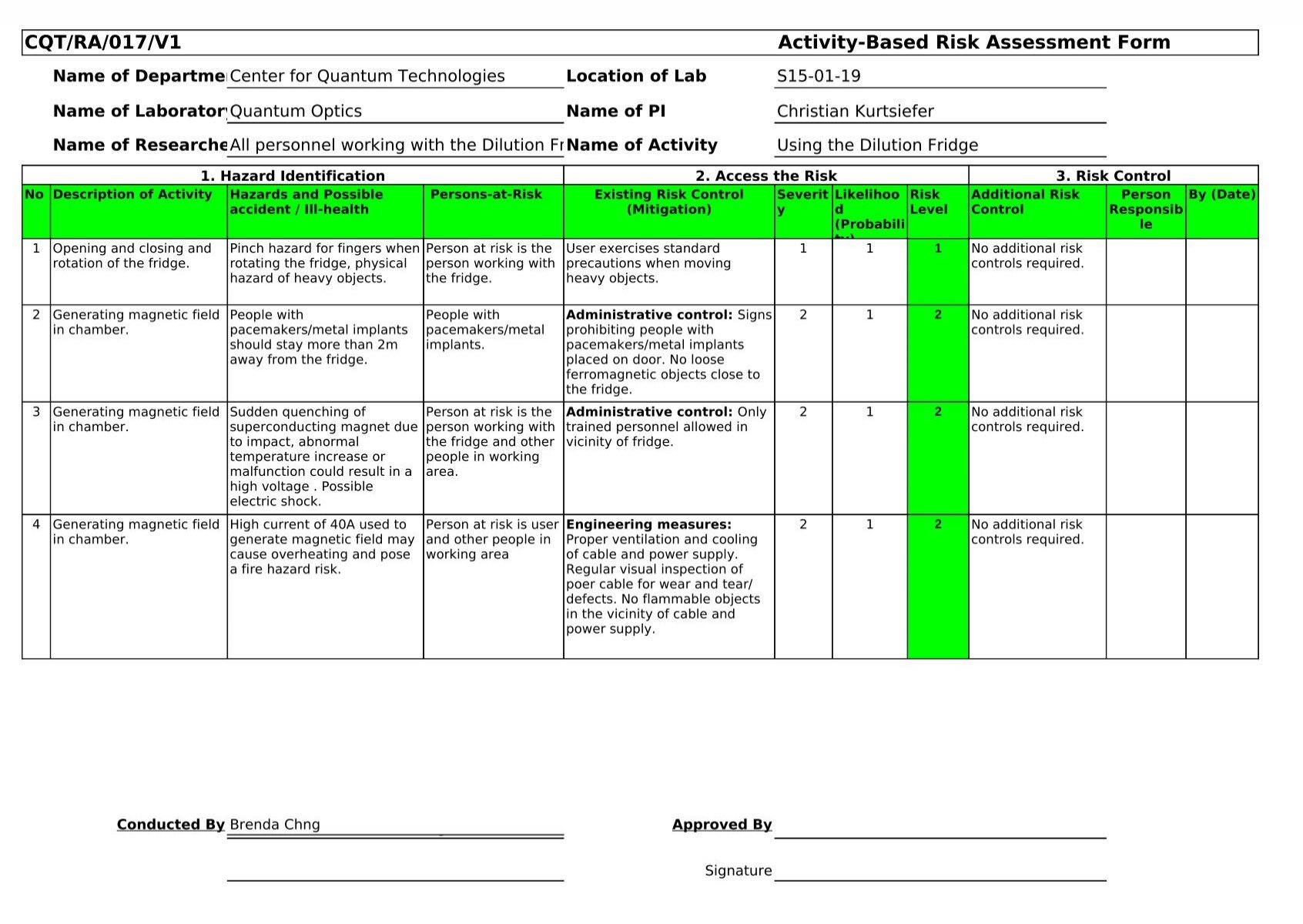 CQT RA 017 V1 Activity Based Risk Assessment Form