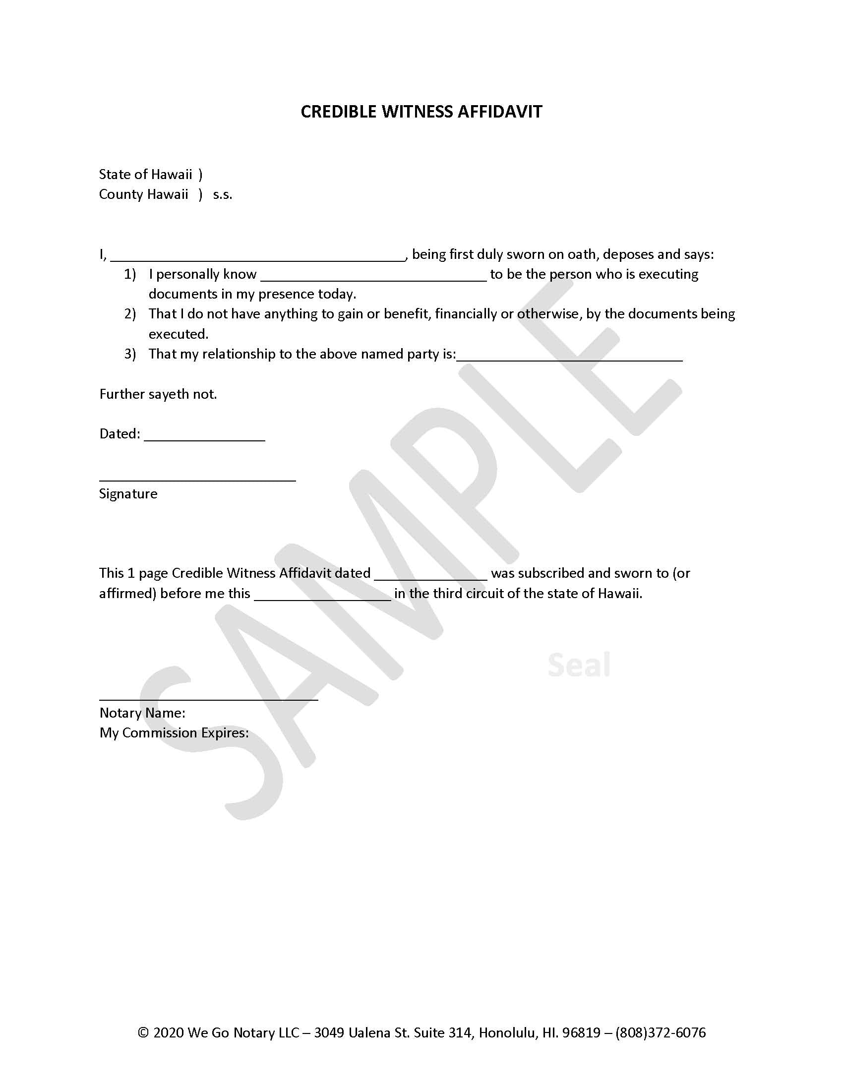 sample witness affidavit form