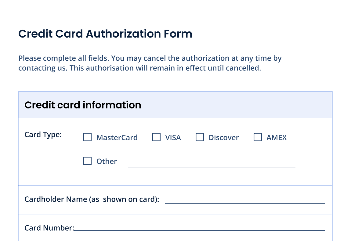 credit card authorization forms