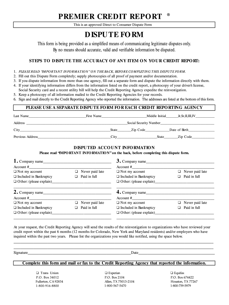 Credit Report Dispute Letter Example Mium Fill Online Printable Fillable Blank PdfFiller