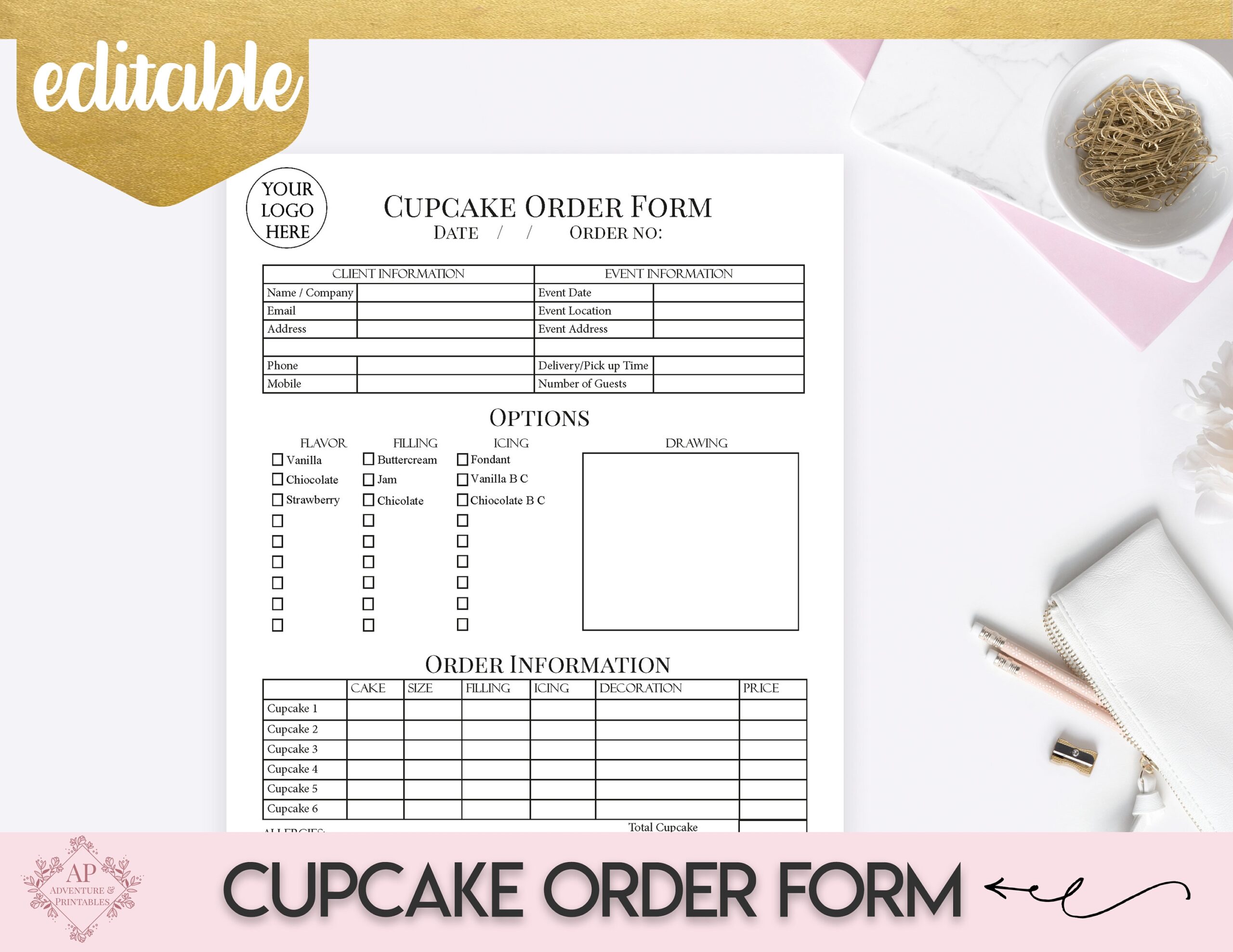 Custom Cupcake Order Form Bakery Forms Cupcake Order Form Baking Business Form Home Bakery Business Small Business Planner Etsy