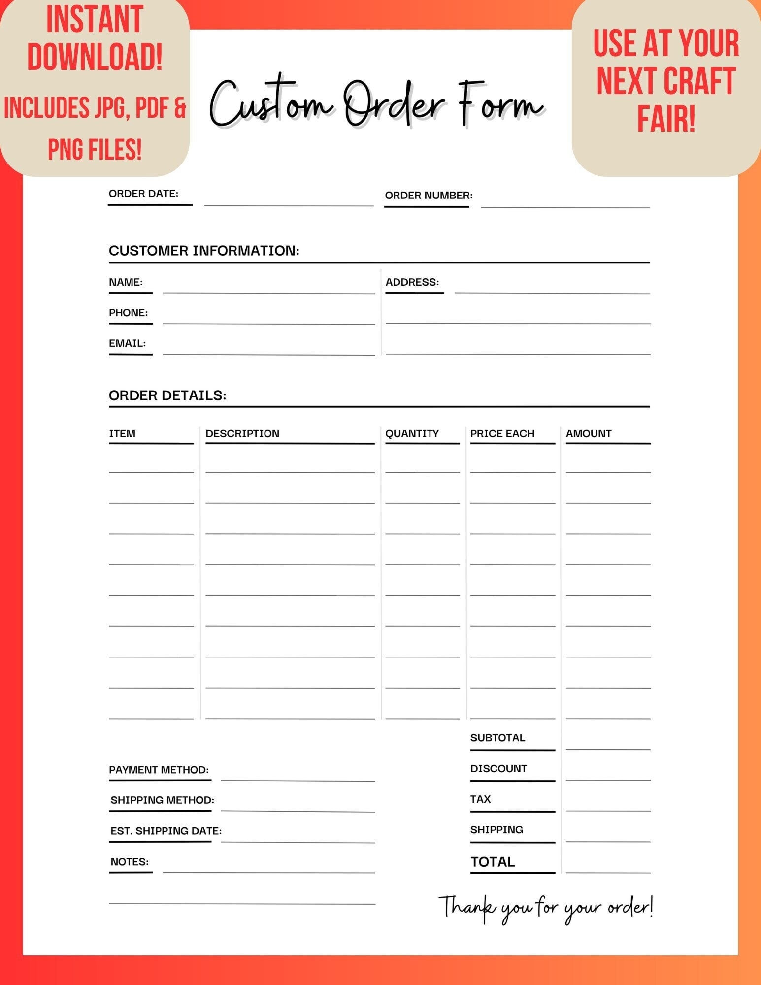 Custom Order Form Sheet For Filling Out Custom Orders For Artists Crafters Makers Small Business Owners Etsy Custom Order Form Sheet For Filling Out Custom Orders For Artists Crafters Makers Small Business Owners Etsy
