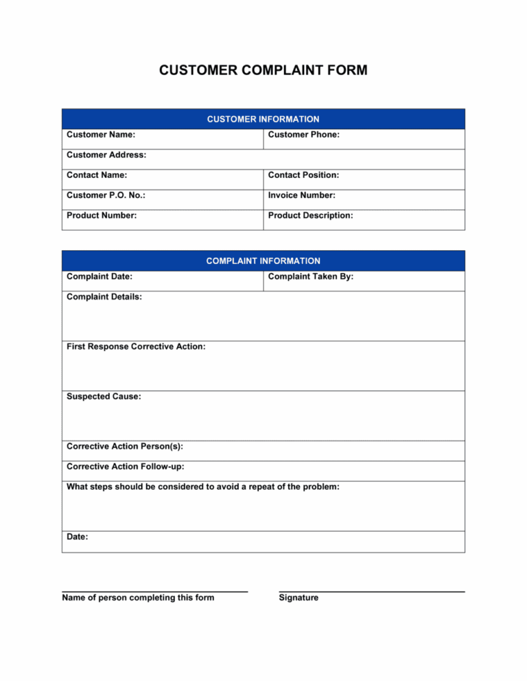 Customer Complaint Form Template