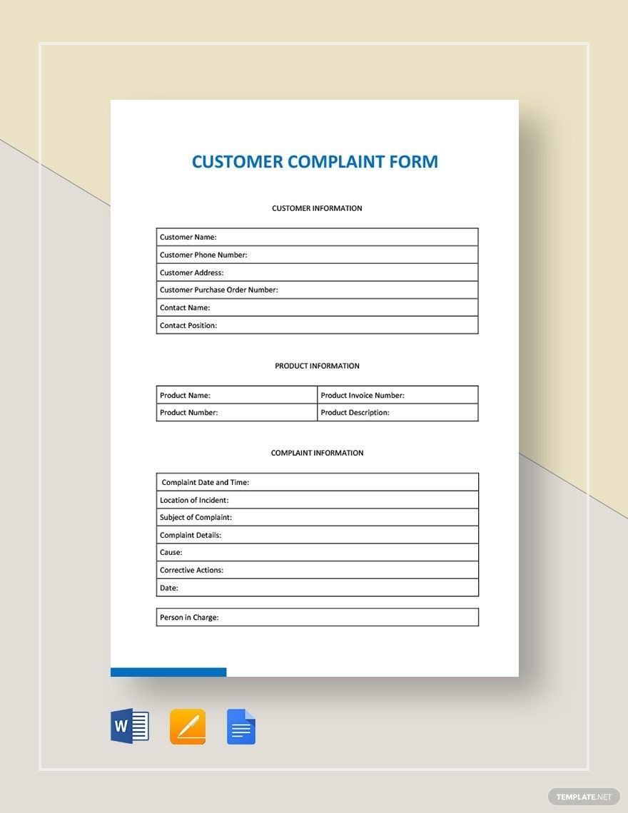 Customer Complaint Form Template In Pages Word Google Docs Download Template
