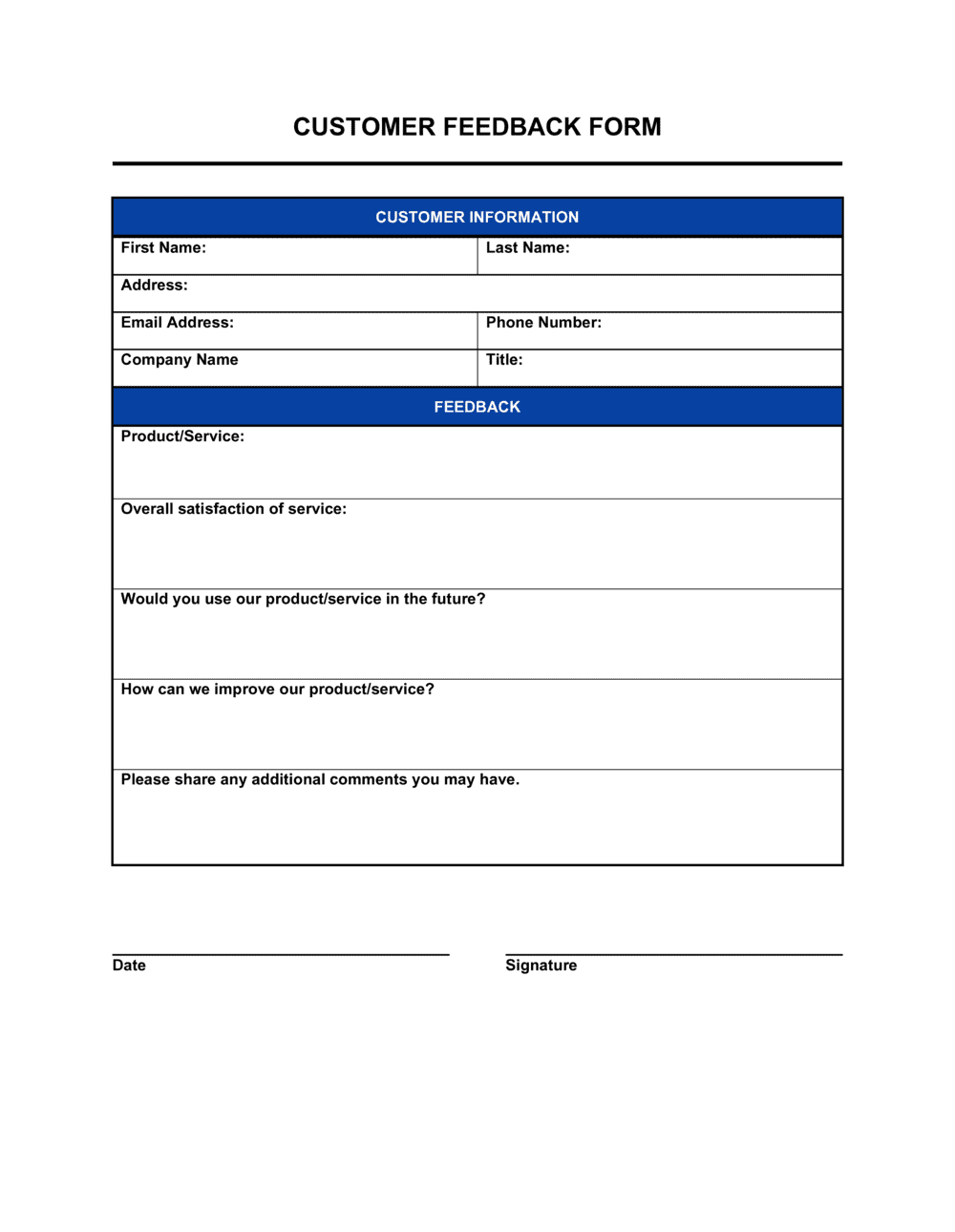 Customer Feedback Form Template