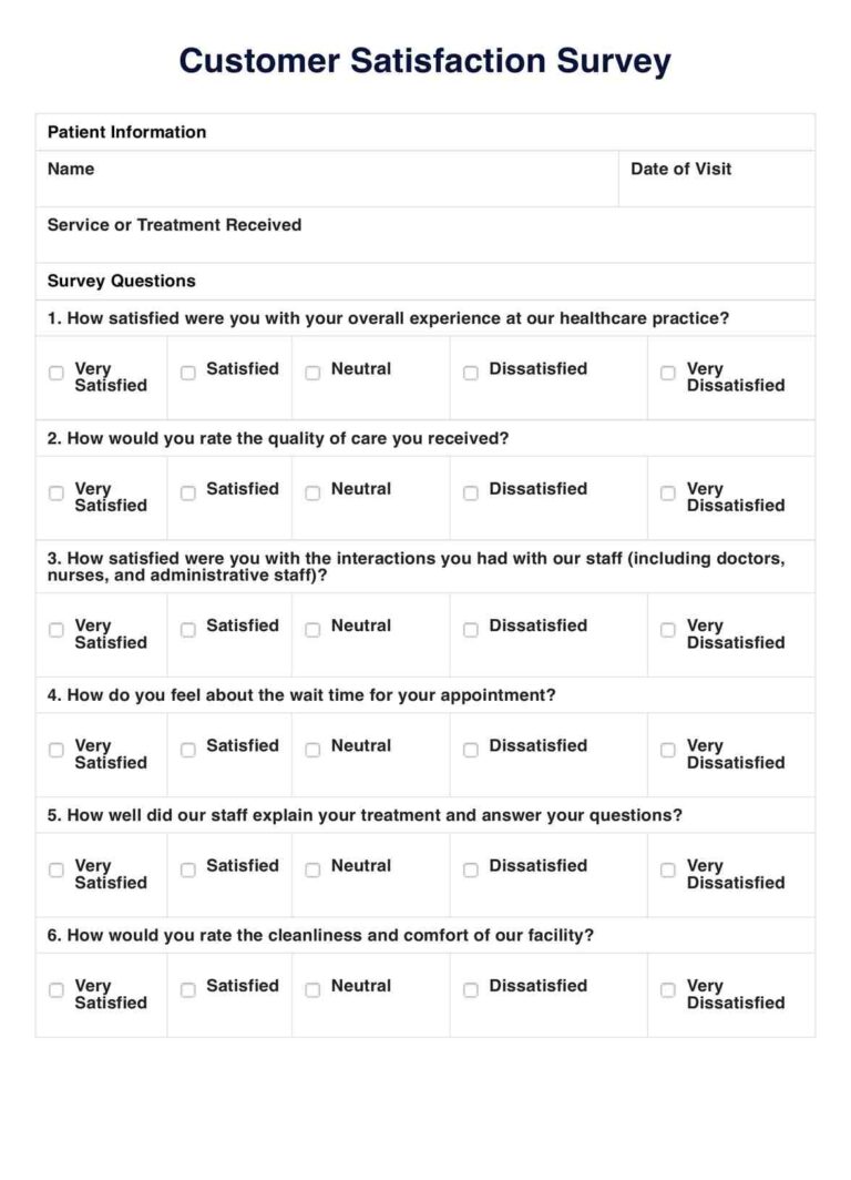 Customer Satisfaction Survey Template Example Free PDF Download