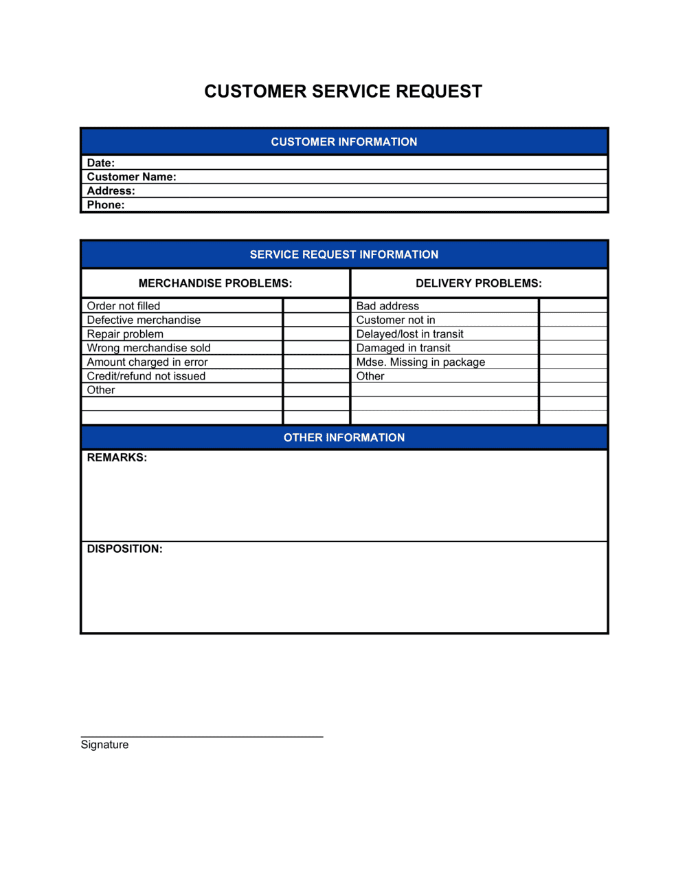 Customer Service Request Form Template