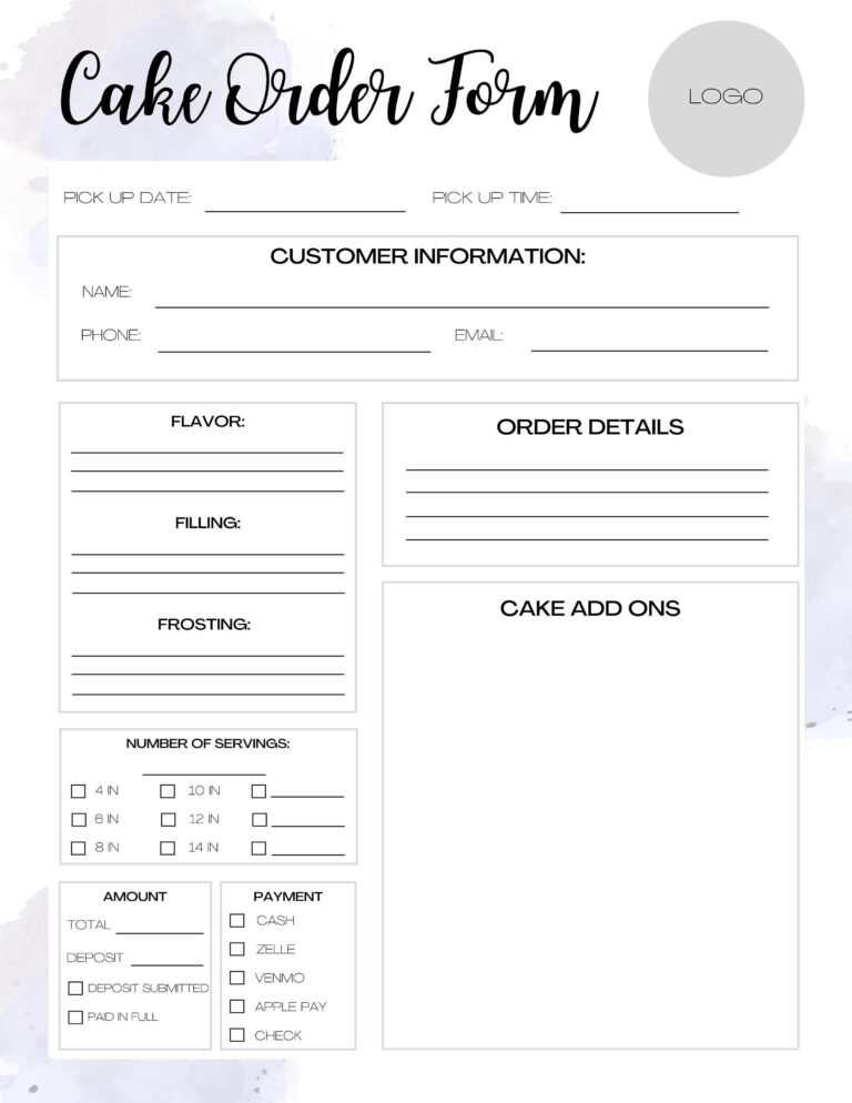 Customizable Cake Order Form Order Form Template Printable Order Form Custom Order Form Canva Template Small Business Order Forms Etsy