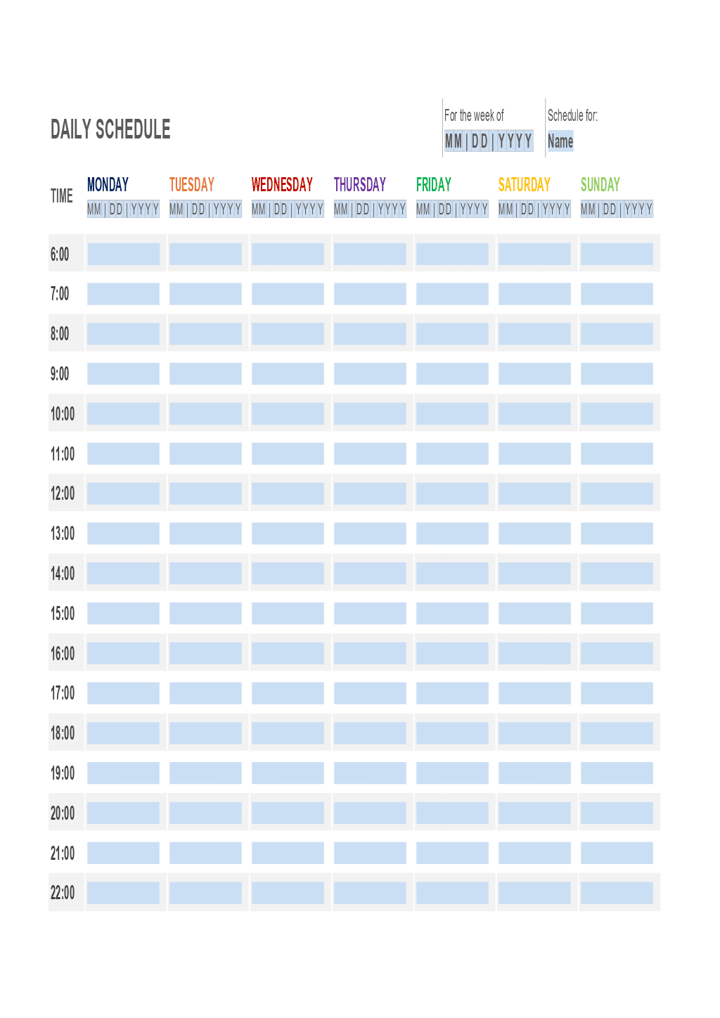 Daily Schedule Template ONLYOFFICE