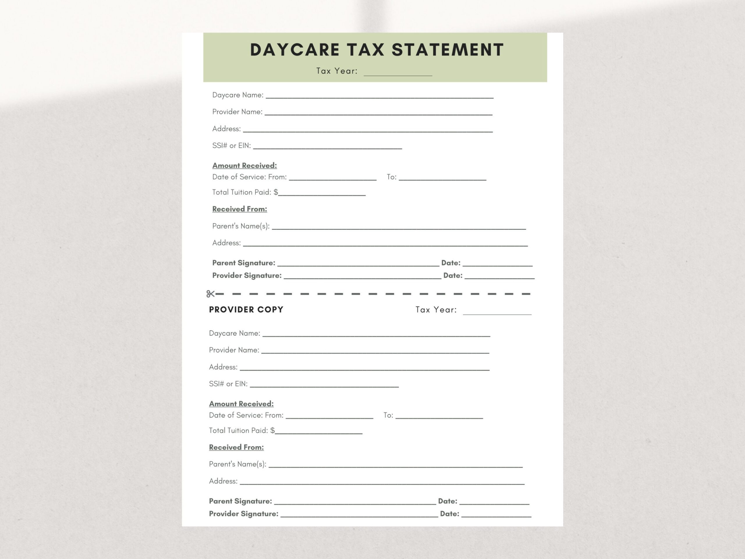 Daycare Tax Statement End Of Year Tuition Report For Parents Provider Home Daycare Childcare 2022 Taxes In home Day Care Etsy Israel
