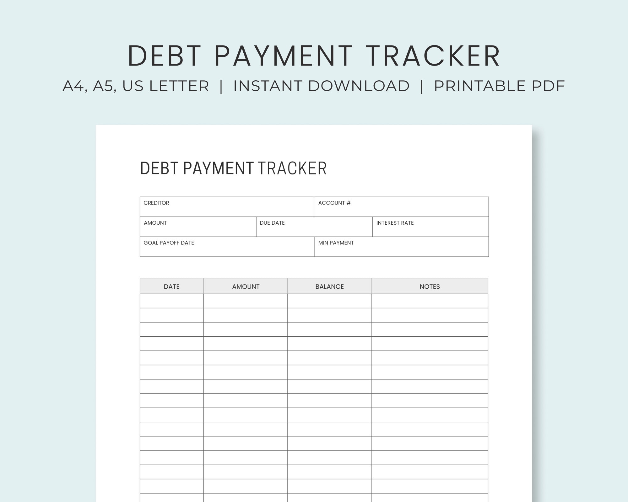 Debt Payment Tracker Printable Debt Payoff Planner Debt Snowball Plan Printable Debt Free Progress Log US Letter Instant Download Etsy