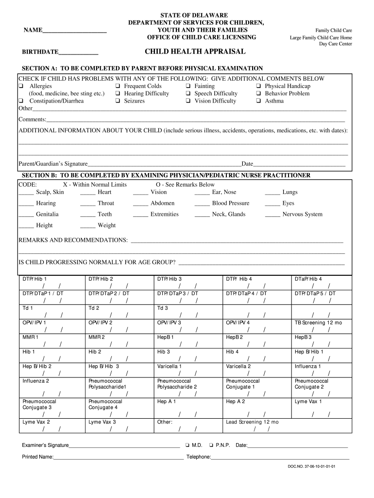 Delaware Health Appraisal Form Fill Out Sign Online DocHub