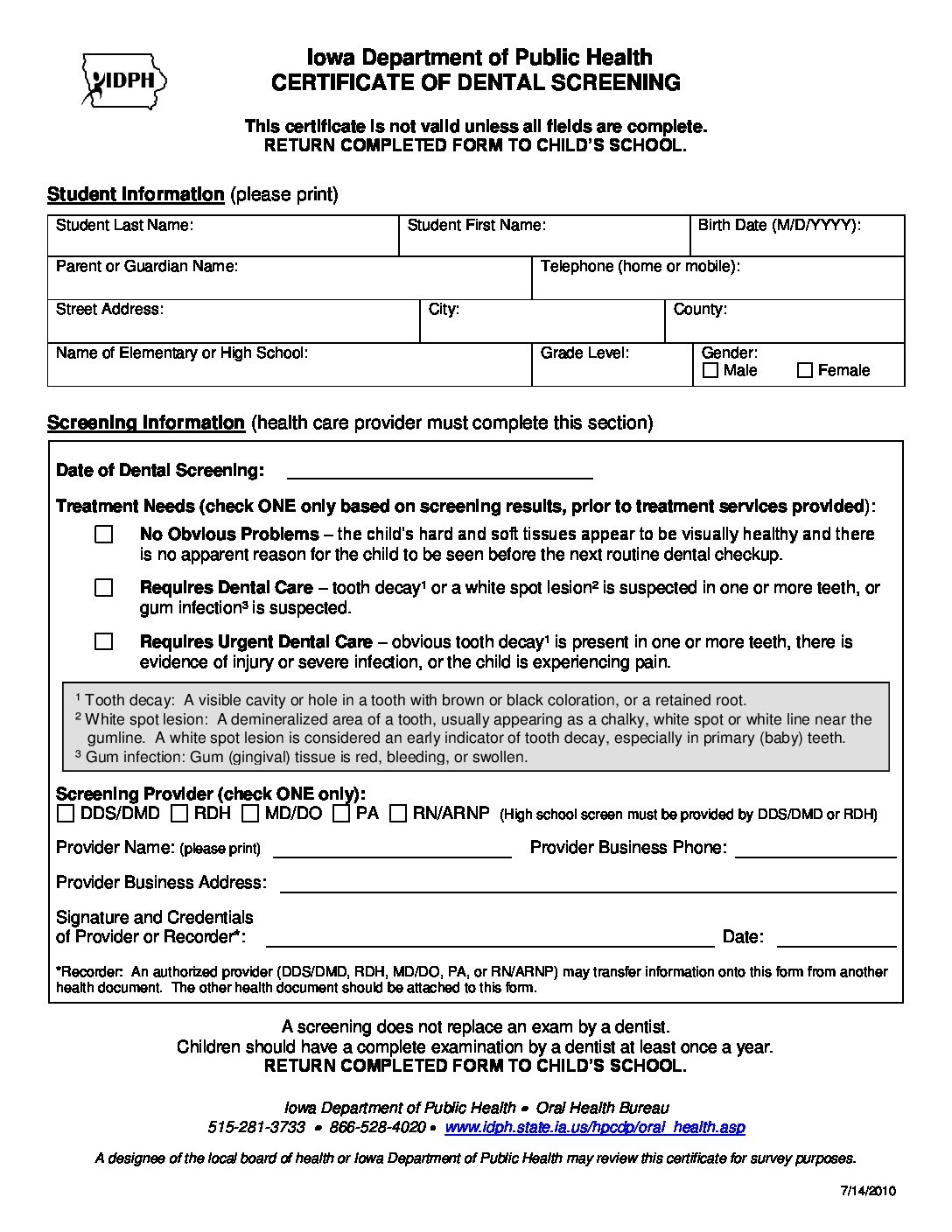 dental examination form dental examination form