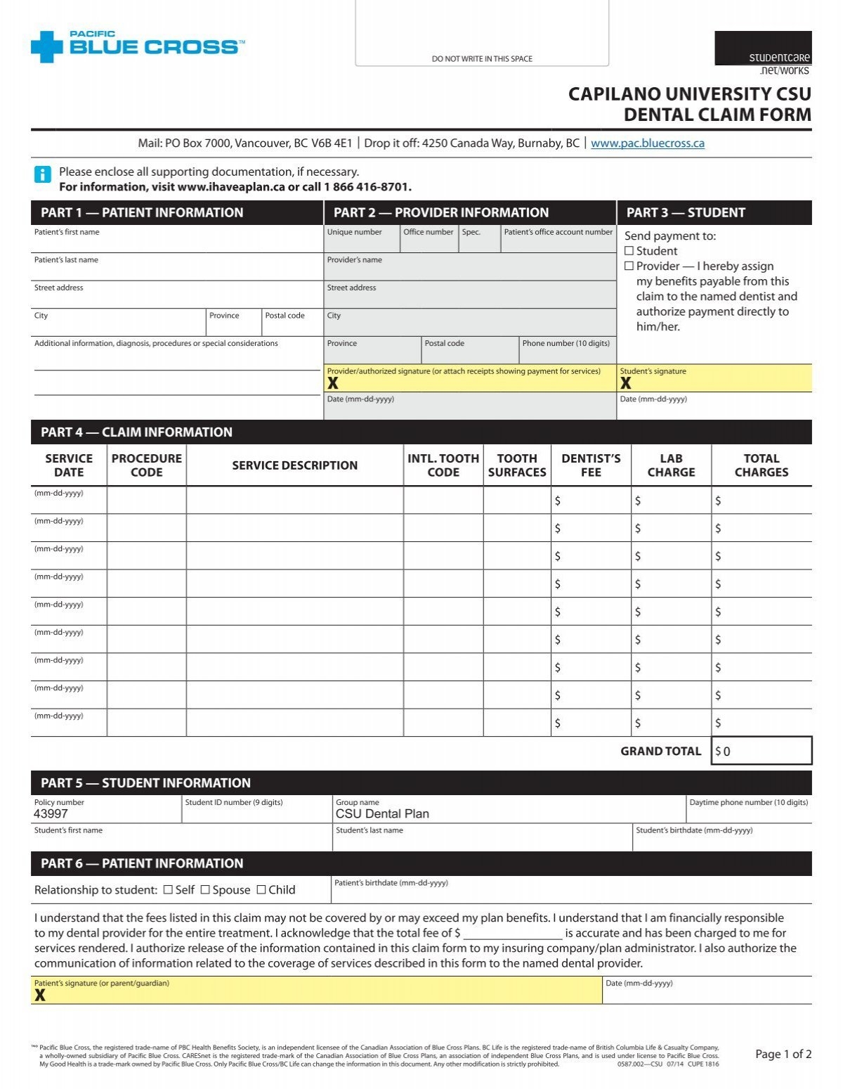 dental claim form