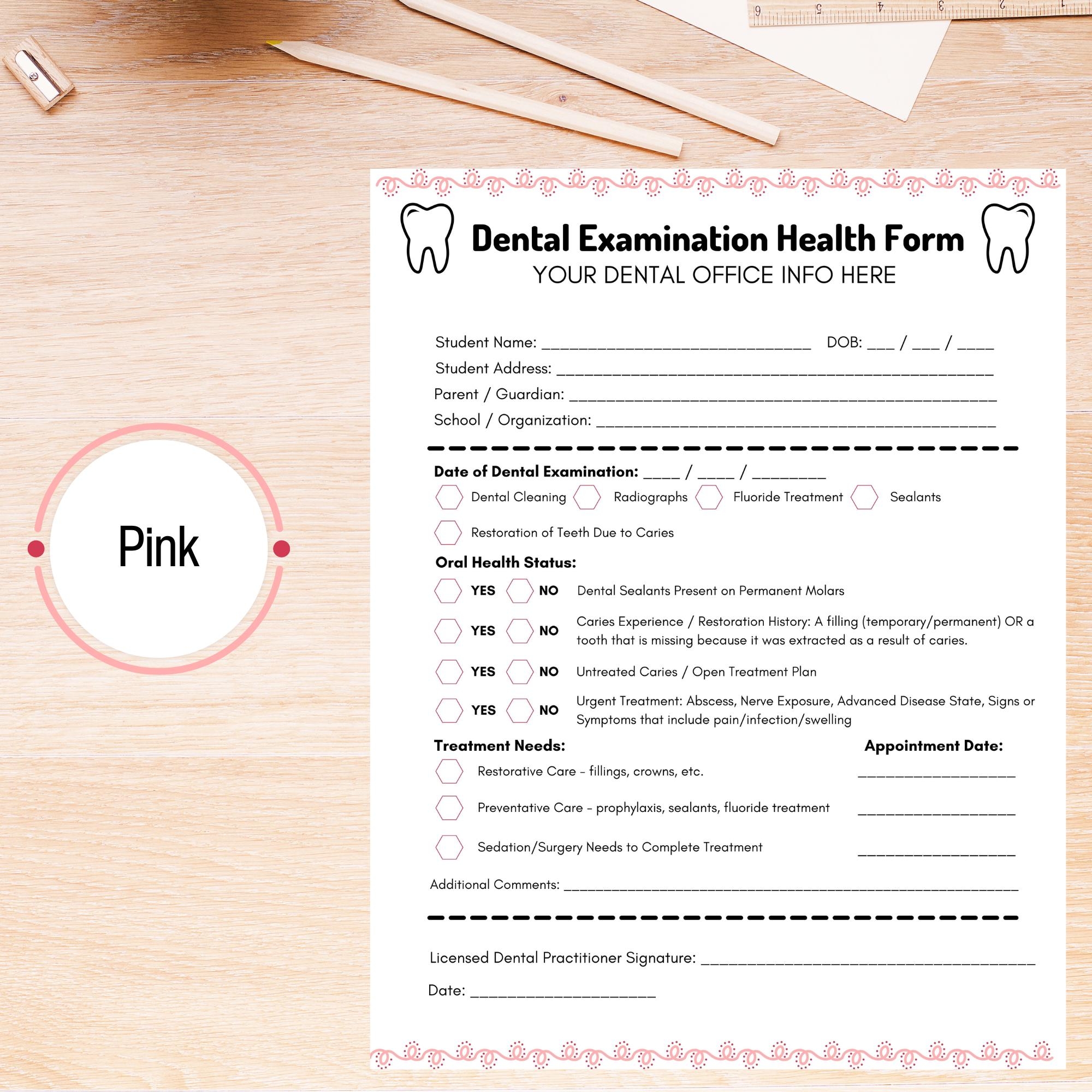 dental examination forms