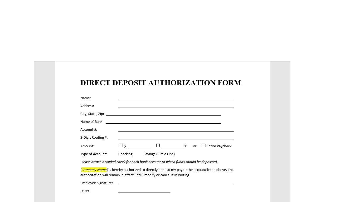 Direct Deposit Authorization Form Direct Deposit Authorization Form Template Direct Deposit Authorization Deposit Authorization Template Etsy