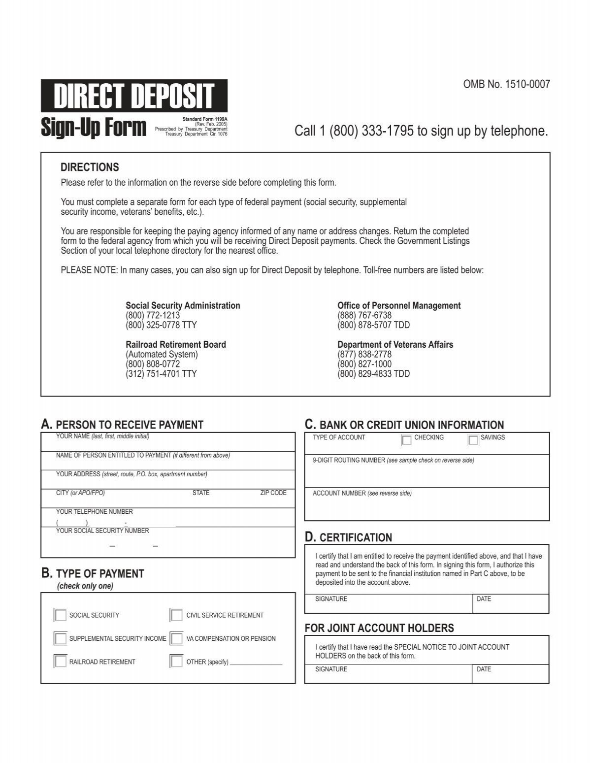 social security direct deposit form