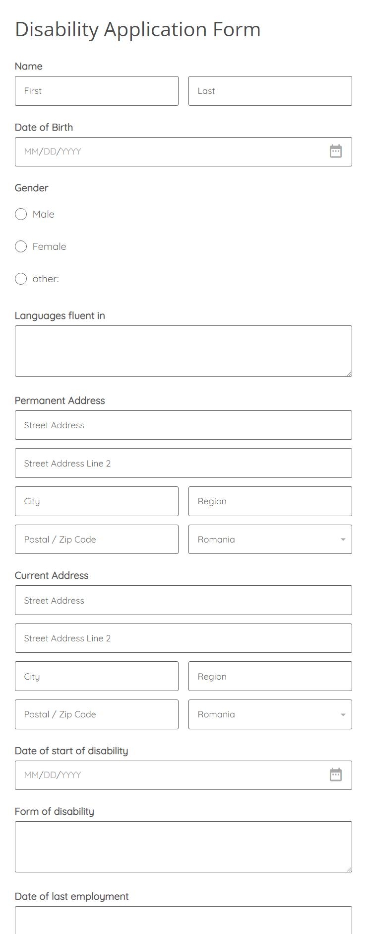 Disability Application Form Template 123FormBuilder
