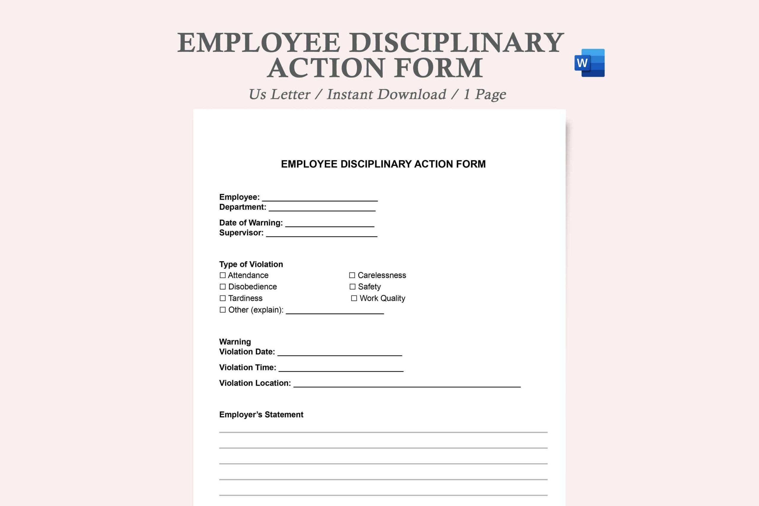 Disciplinary Action Forms disciplinary Action Form Template disciplinary Action Form Word notice Of Disciplinary Action Form Etsy