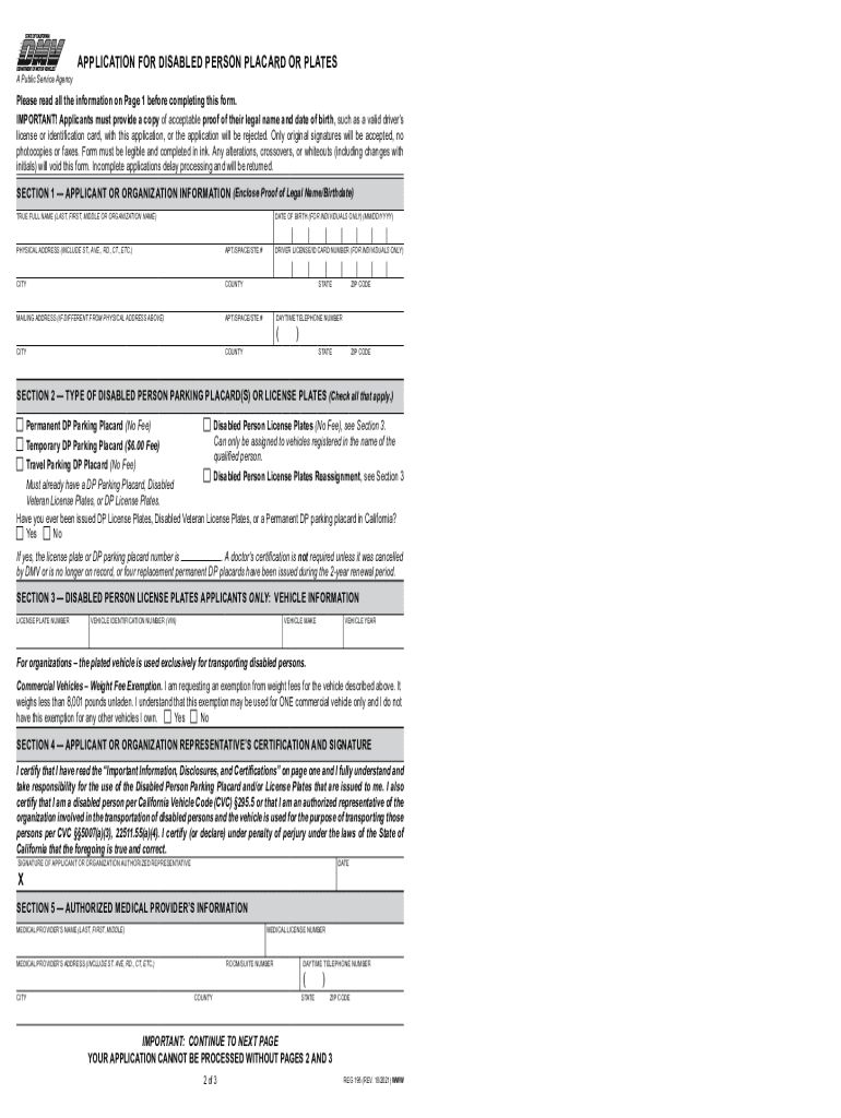 Dmv Placard Form Fill Out Sign Online DocHub