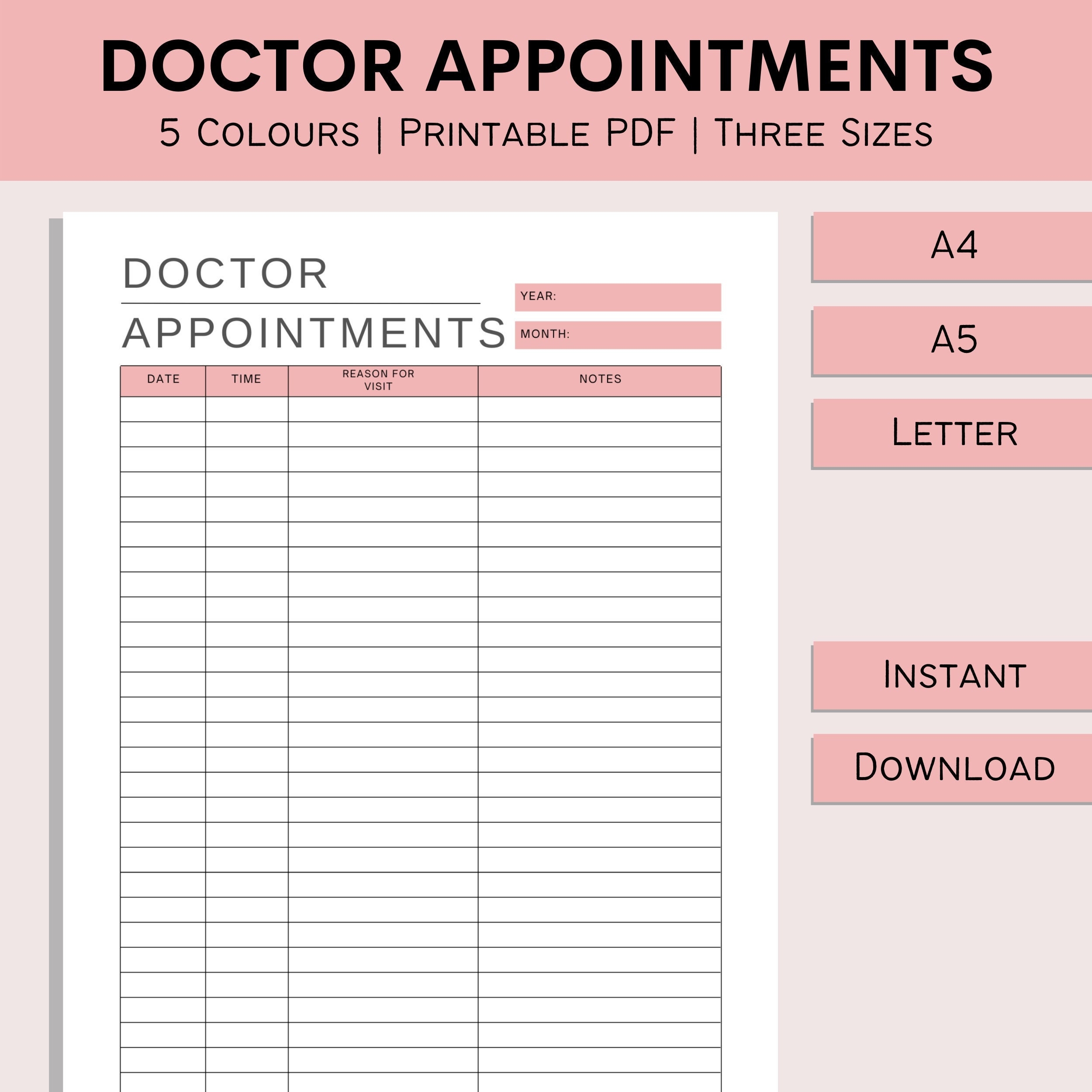 Doctor Appointments Printable Doctor Visits Tracker Health Check Up Log Medical Visits Tracker Health Sheet PDF A4 A5 Letter Etsy
